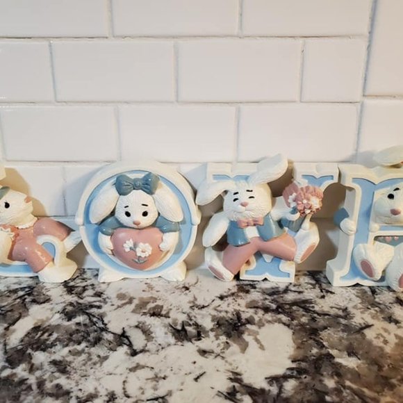 1990s Burwood Love Wall Decor and Wall Pockets Nursery Kids Decor Bunny Rabbits - Picture 5 of 6